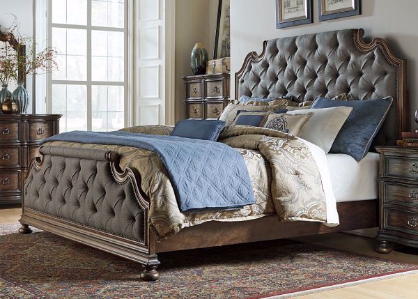 Picture of DUSTY GREY QUEEN UPHOLSTERED BED