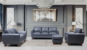 Picture of TRAVERSE BLUE LEATHER OTTOMAN