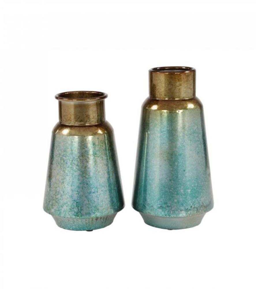 Picture of METAL WASHED TEAL VASE SET