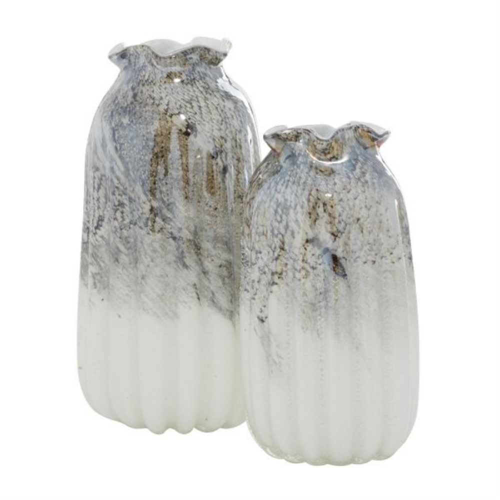 Picture of TEXTURED GRAY GLASS VASE SET